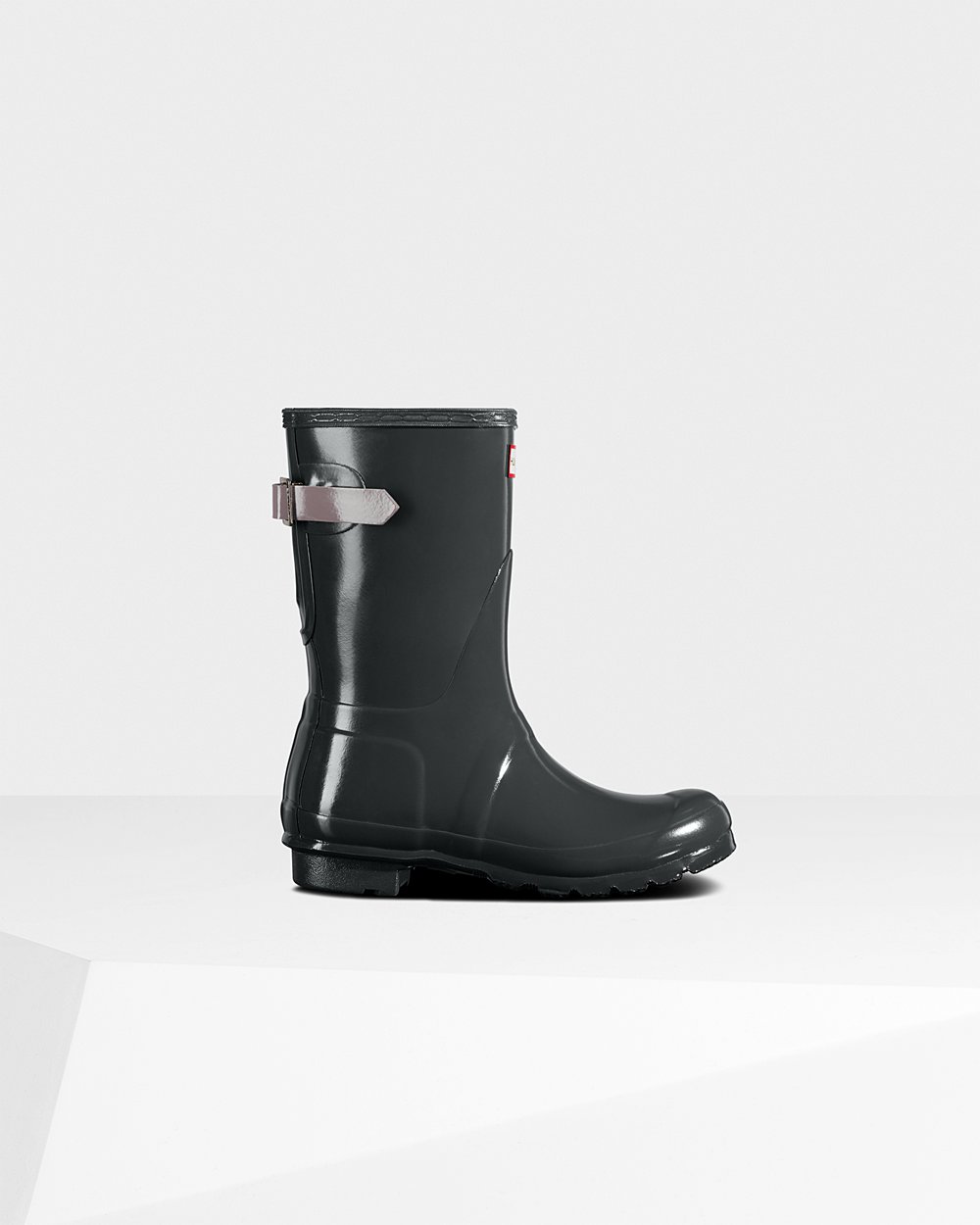 Galochas Curtas Hunter Feminina Verdes Escuro/Roxo - Original Back Adjustable Gloss - 28WUVMXCN